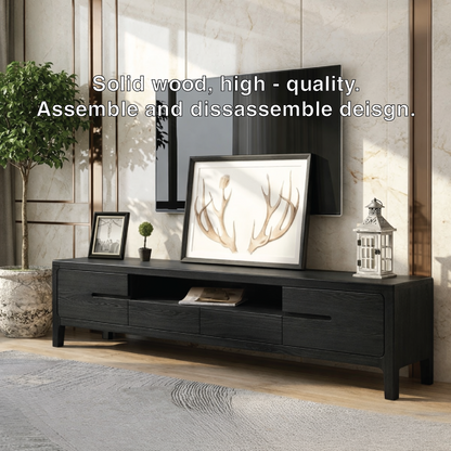 Solid Wood TV Stand with Drawers, Modern Low Profile Media Console Cabinet