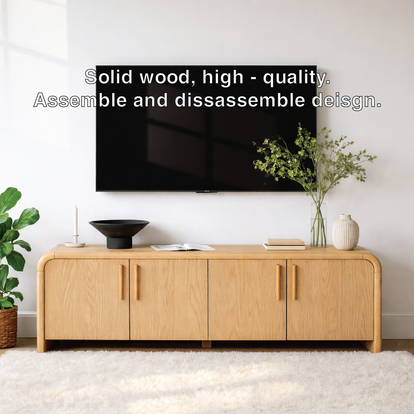 Minimalist Wood TV Stand With Doors Modern Media Console Long Entertainment Center Kitchnce