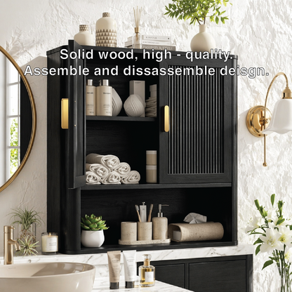 Floating Bathroom Cabinet, Modern Fluted Wall Mounted Vanity Storage Organizer Unit