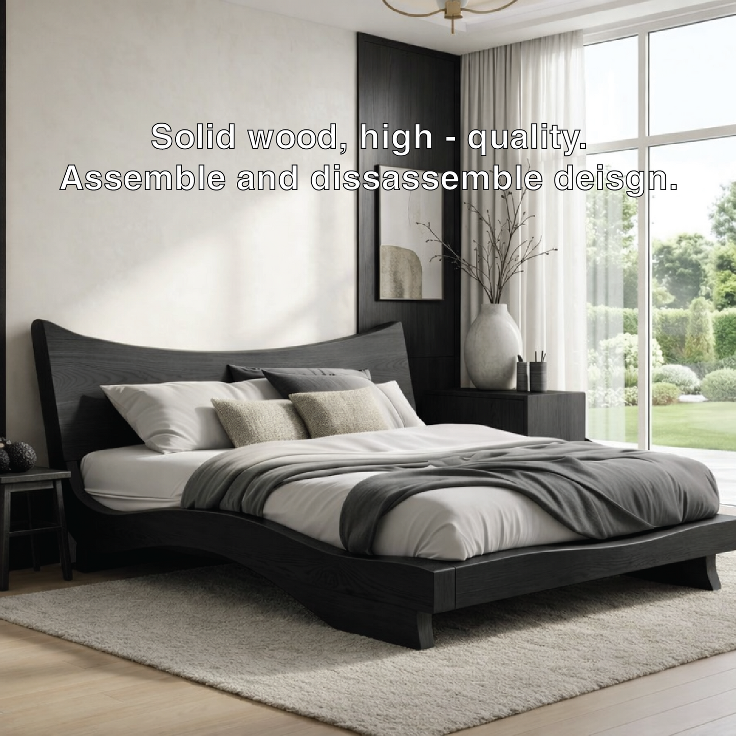 Modern Wooden Bed Frame with Curved Headboard Low Profile Platform Bedroom Design