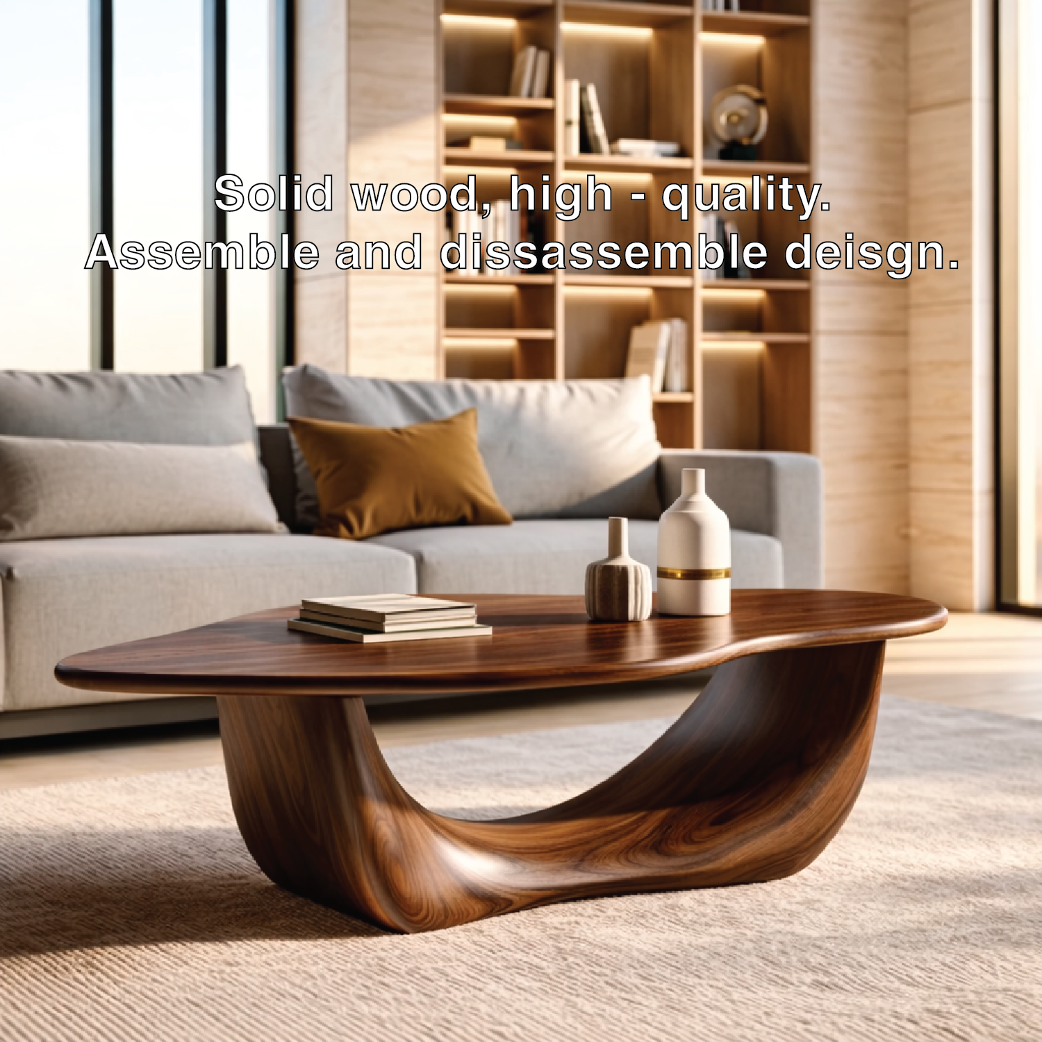 Organic Sculptural Coffee Table with Curved Base, Modern Living Room Centerpiece