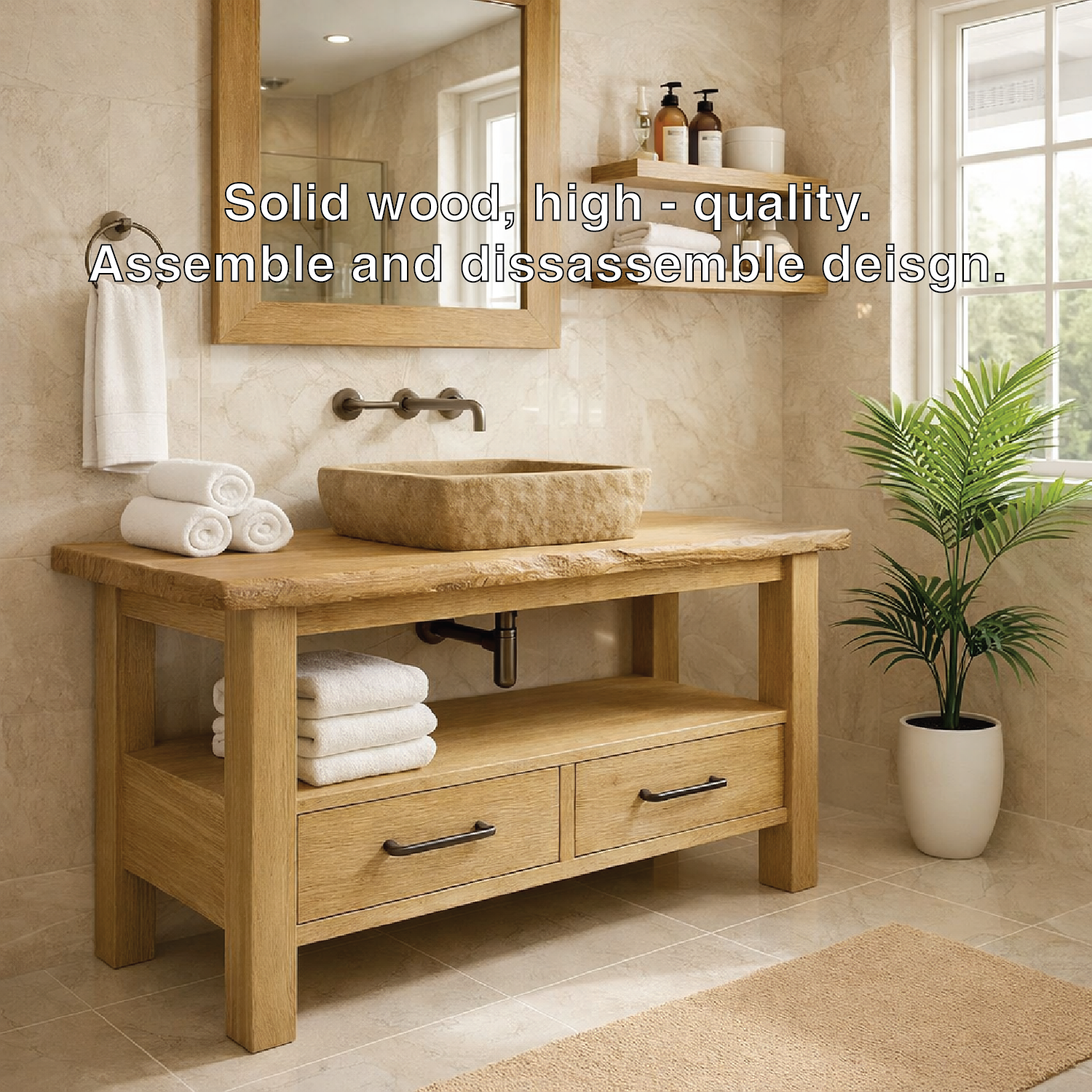 Rustic Solid Wood Bathroom Vanity Cabinet With Drawers And Storage Shelf Kitchnce