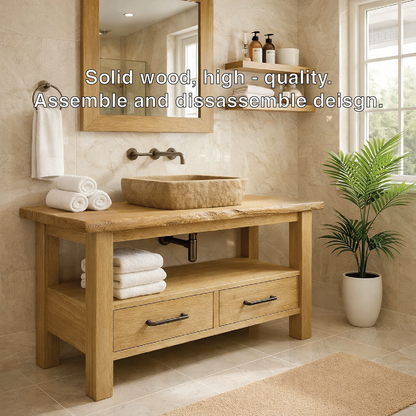 Rustic Solid Wood Bathroom Vanity Cabinet With Drawers And Storage Shelf Kitchnce