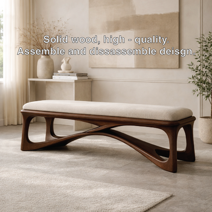 Modern Upholstered Wooden Entryway Bench, Sculptural Hallway Seating for Luxury Homes