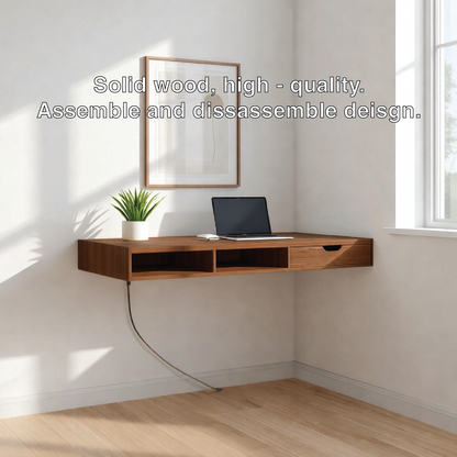 Floating Corner Desk – Minimal Walnut Wall Workstation
