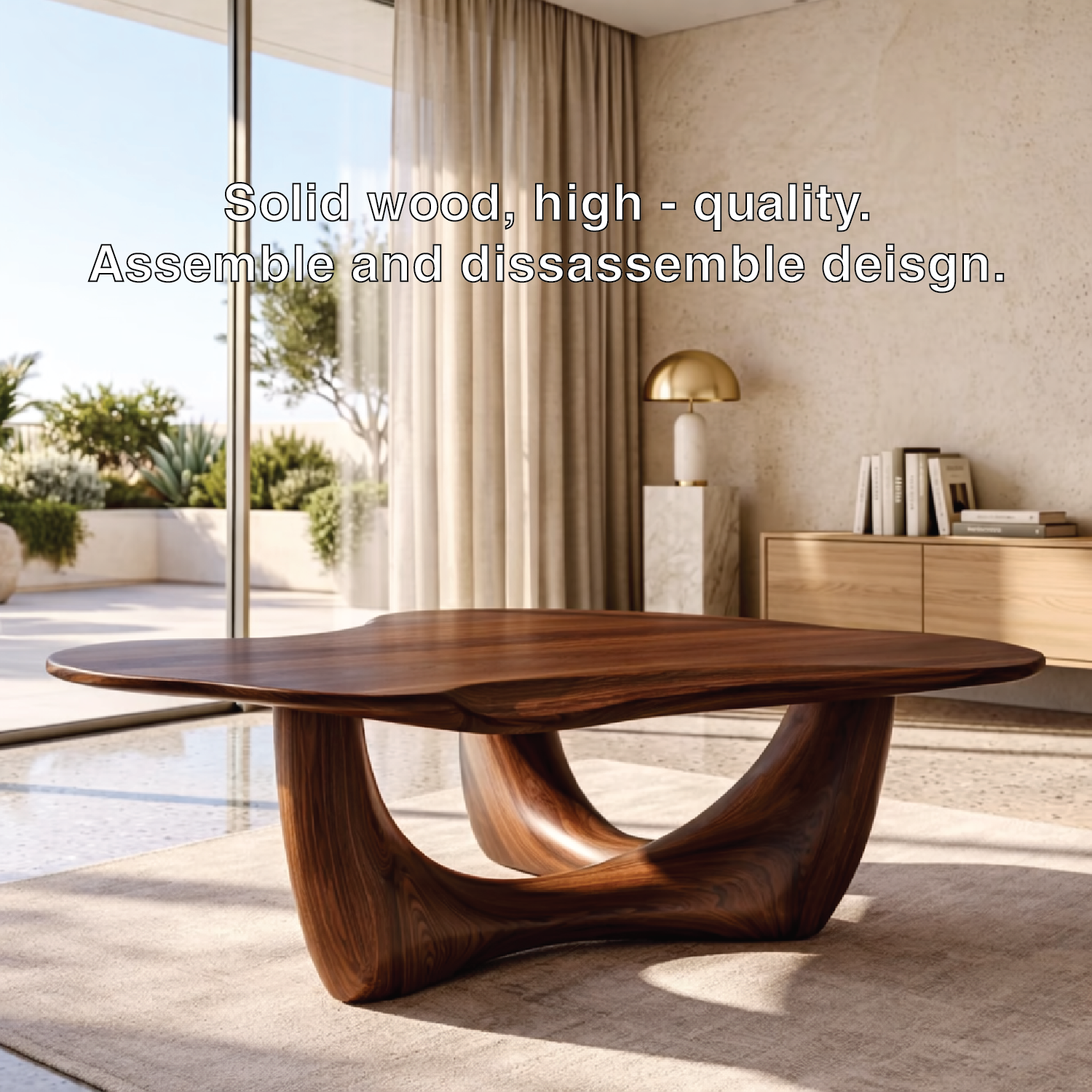 Organic Sculptural Coffee Table with Wave Base, Modern Minimalist Living Room Table