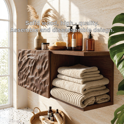 Floating Bathroom Cabinet, Modern Textured Wall Mounted Vanity Storage Organizer