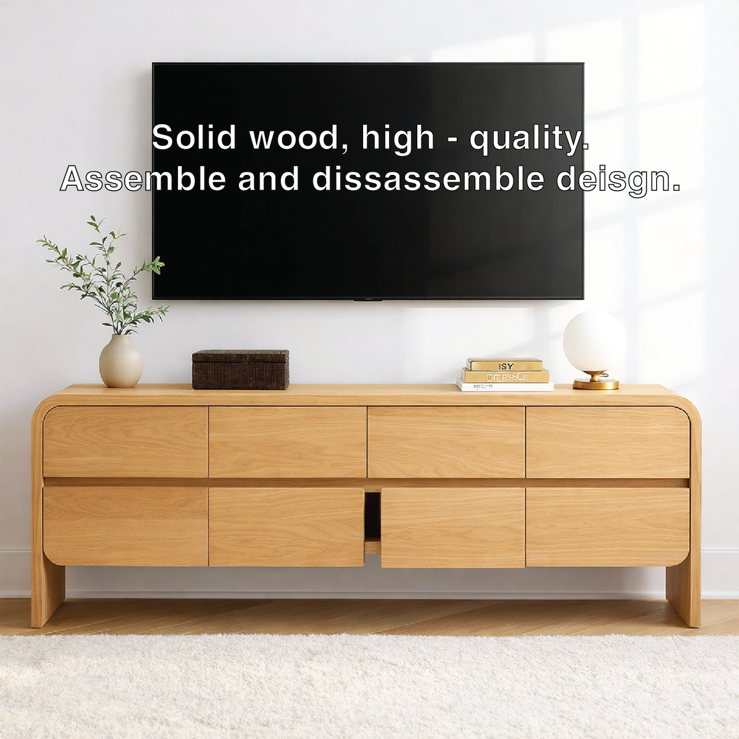Modern Wood TV Stand With Storage Drawers Long Media Console Minimalist Entertainment Center Kitchnce