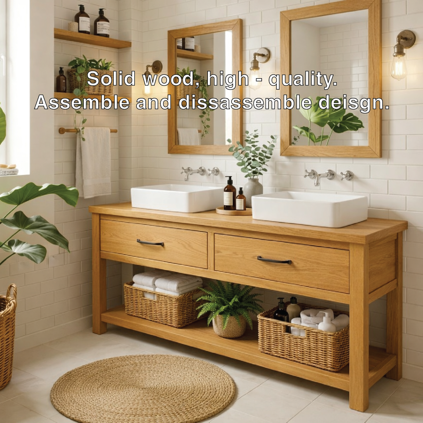 Modern Farmhouse Bathroom Vanity Cabinet Double Sink Base Wood Bathroom Console Storage Kitchnce
