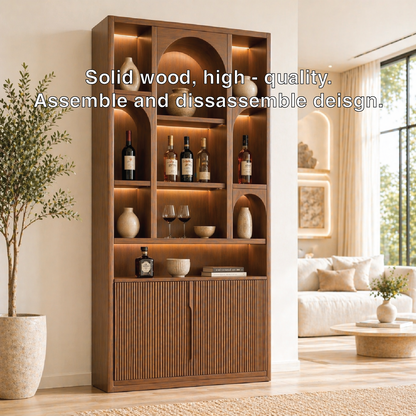 Tall Wine Cabinet Bar Display Storage Shelves Freestanding Home Entertaining Cabinet
