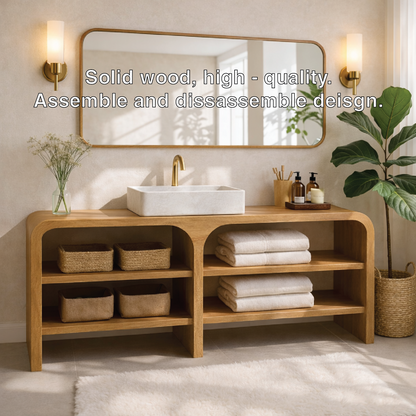 Modern Wooden Bathroom Vanity with Open Shelving Kitchnce