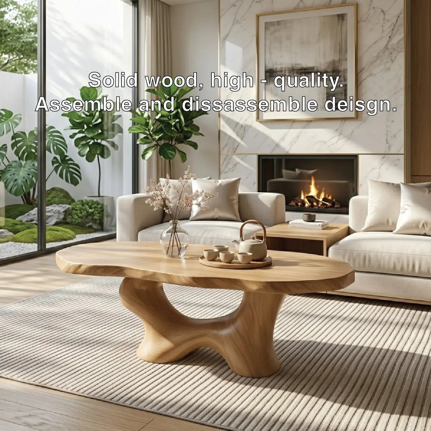 Modern Handcrafted Coffee Table, Sculptural Wooden Design with Elegant Curves Kitchnce