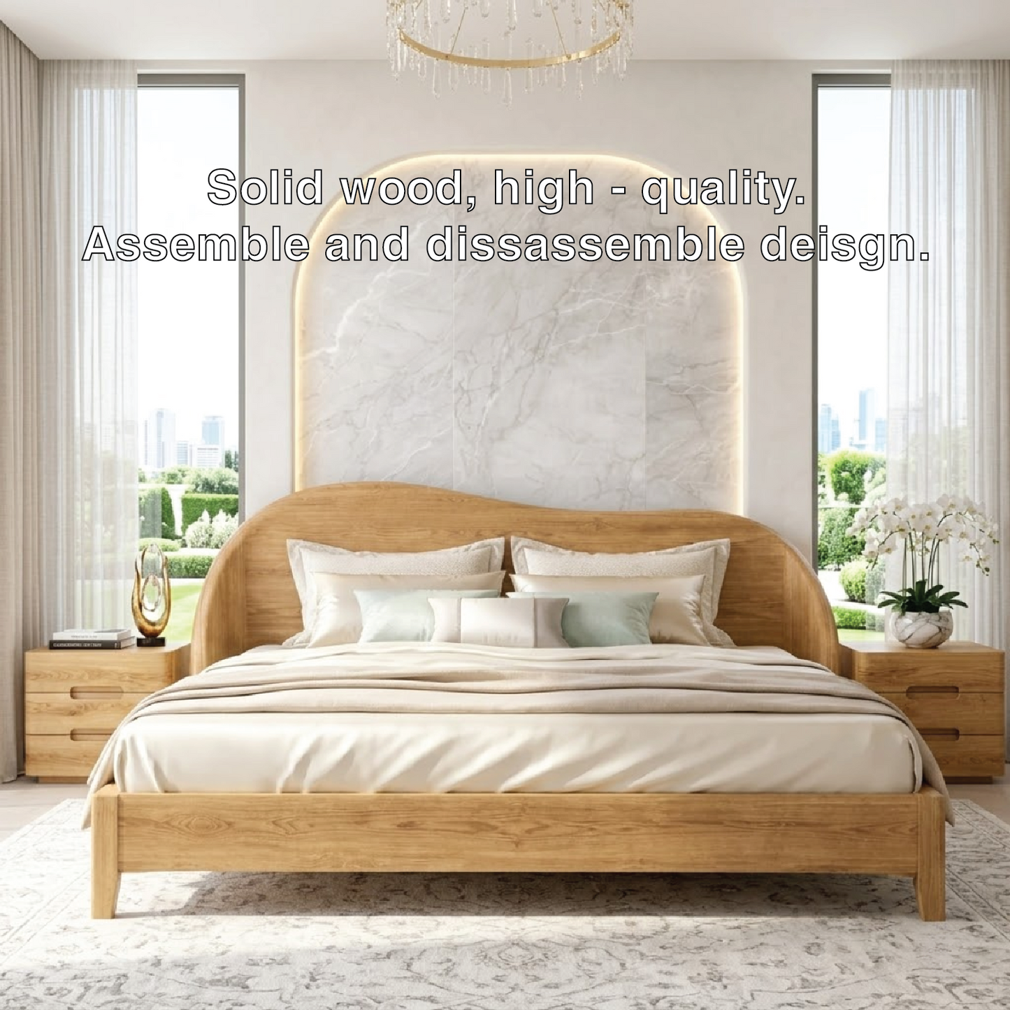 Modern Wooden Bed Frame with Curved Headboard and Minimalist Bedroom Style
