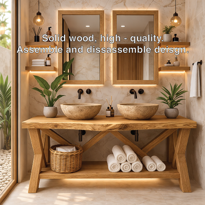 Rustic Double Bathroom Vanity Cabinet With Open Shelf Farmhouse Wood Vanity Base Kitchnce