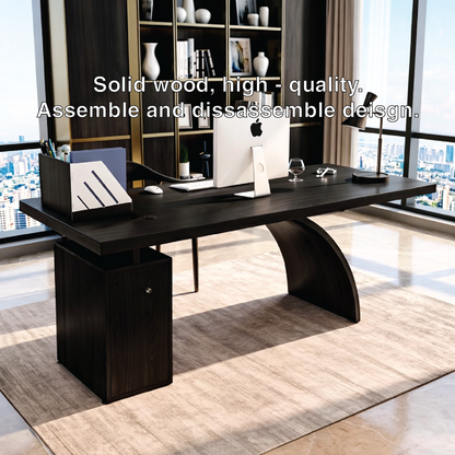 Modern Executive Desk with Curved Base, Large Minimalist Home Office Writing Table
