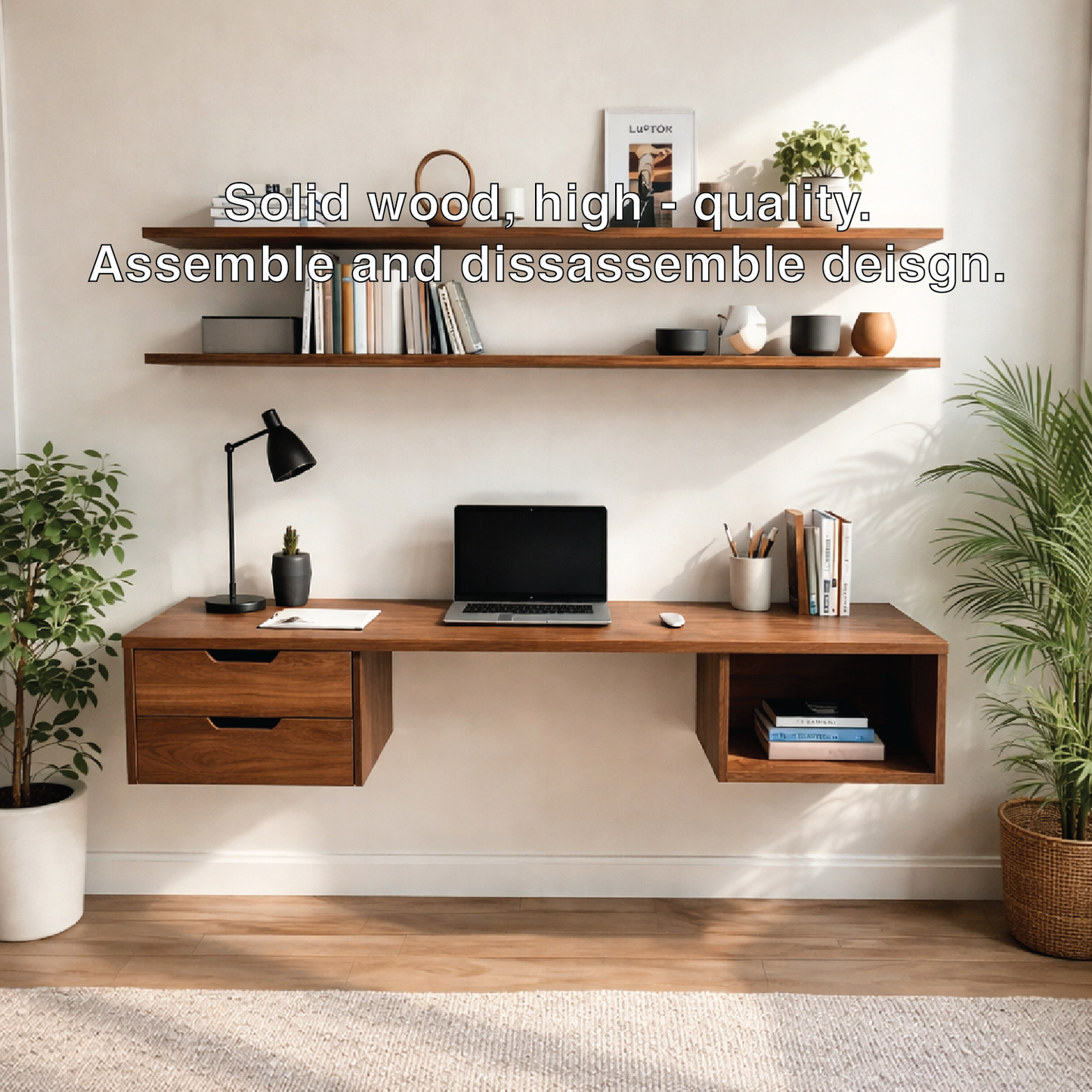 Floating Oak Desk with Shelf – Minimalist Wall Workspace