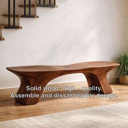 Sculptural Solid Wood Bench, Organic Modern Statement Seating