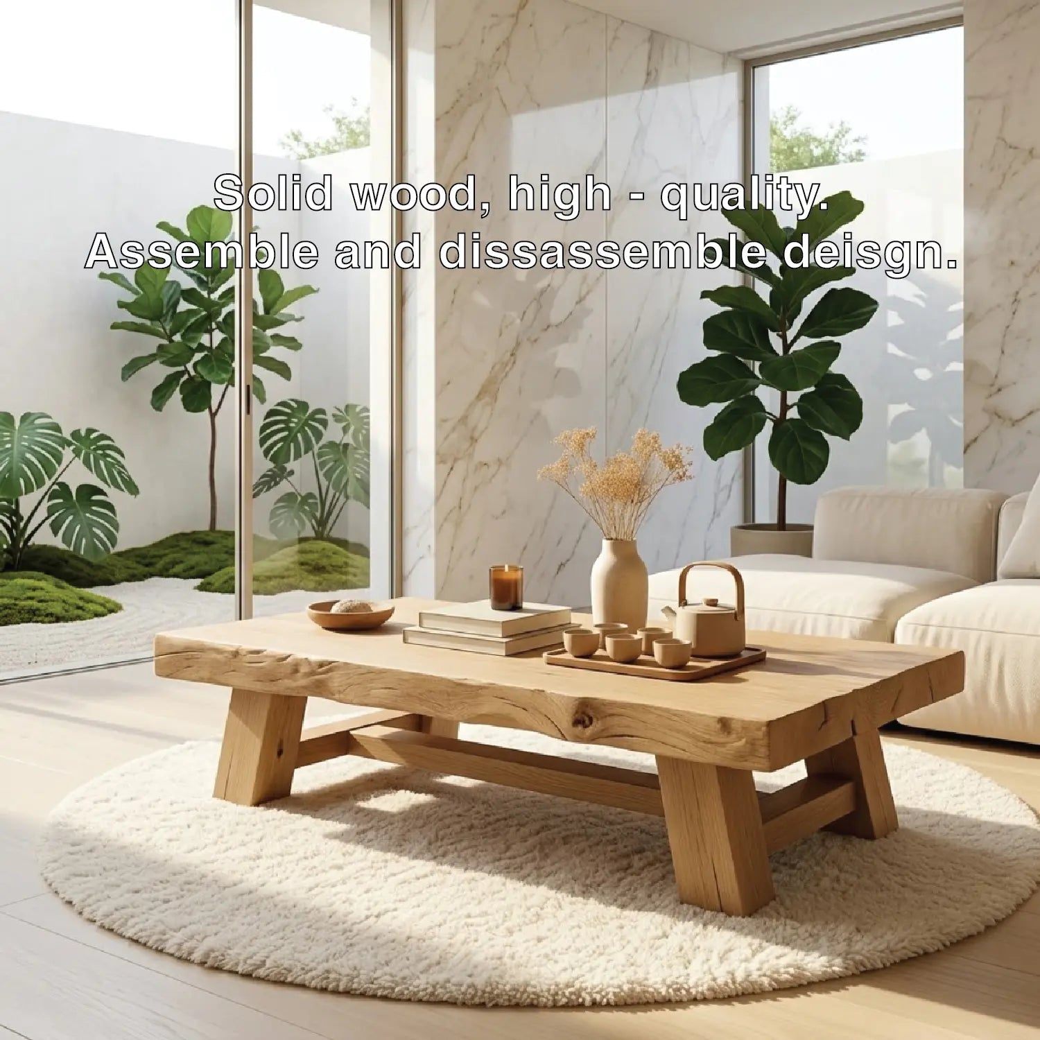 Handcrafted Solid Wood Coffee Table, Rustic Style with Geometric Legs Kitchnce