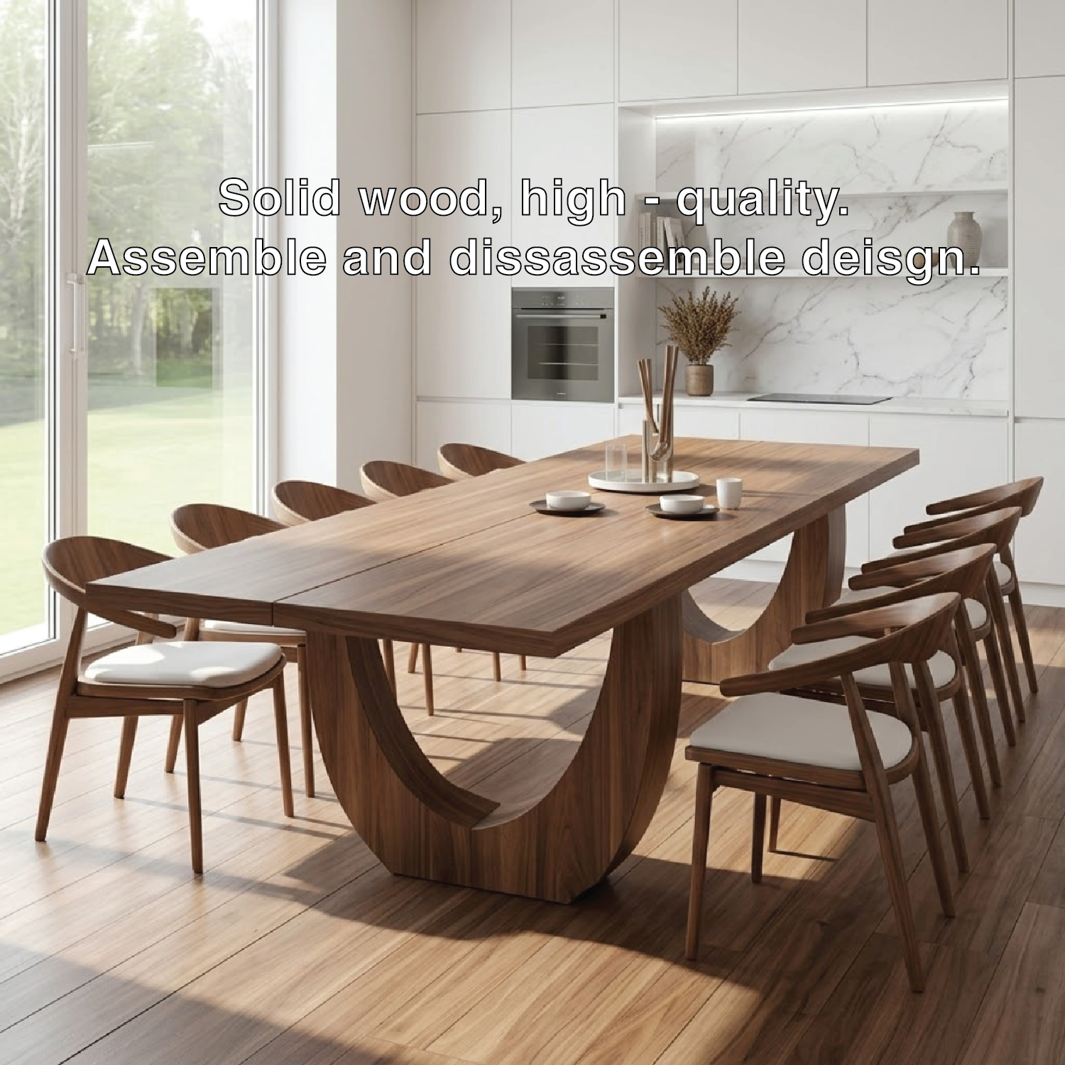 Modern Rectangular Dining Table Sculptural Base Large Dining Room Kitchen Table