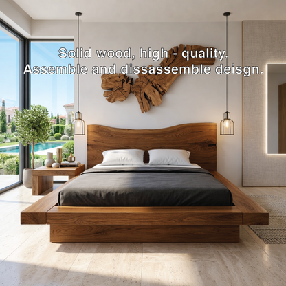Organic Modern Live Edge Bed Frame, Minimalist Platform Luxury Furniture Design