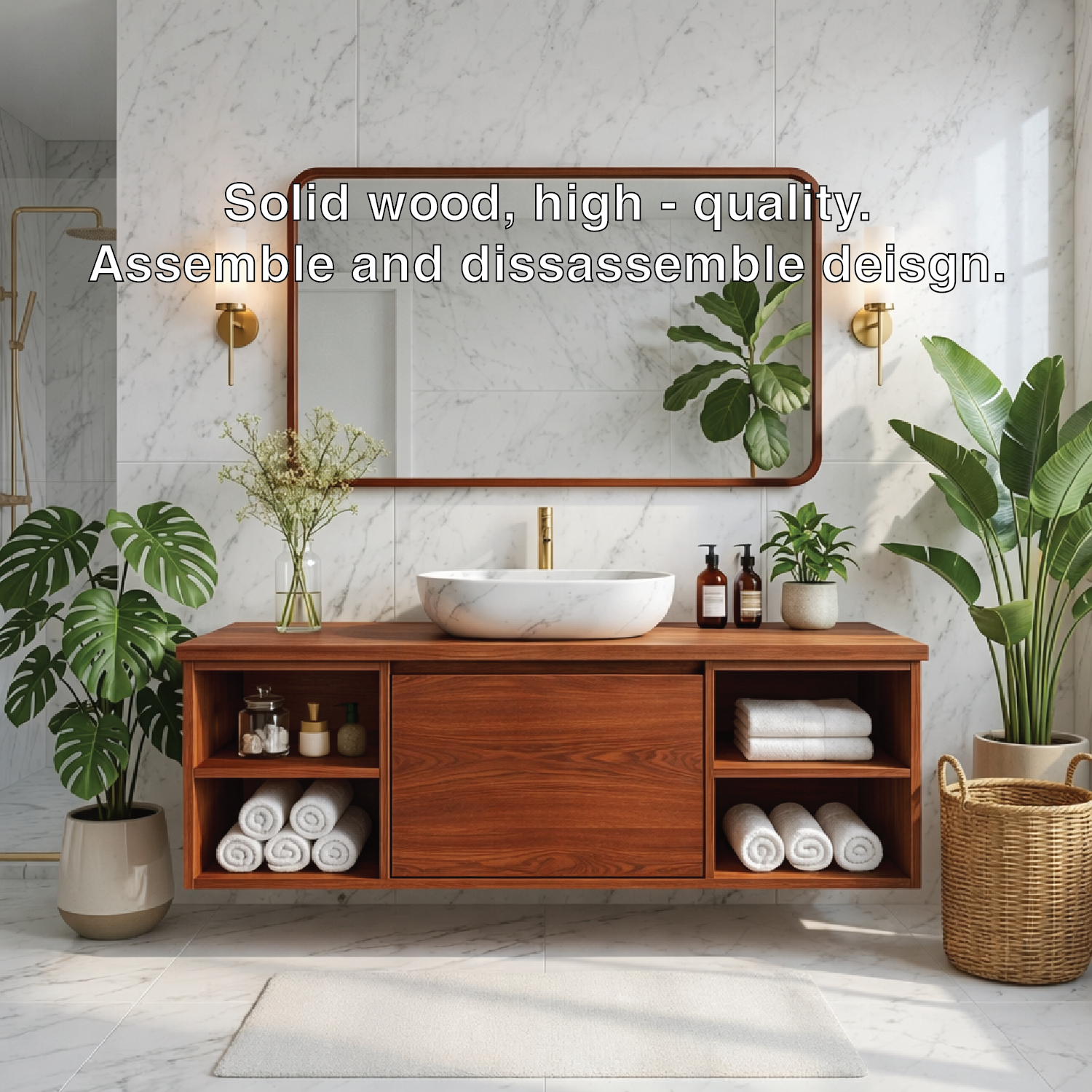 Floating Oak Vanity with Open Shelves and Minimalist Design, Modern Bathroom Furniture Kitchnce