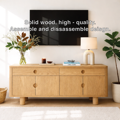 Minimalist Wood TV Stand With Cabinet Doors Long Media Console Modern Entertainment Center Kitchnce
