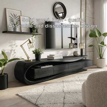 Solid Wood TV Stand with Curved Frame, Modern Low Profile Media Console