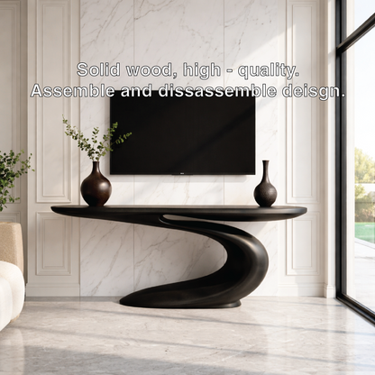 Solid Wood Console Table with Sculpted Curved Base, Modern Artistic Design