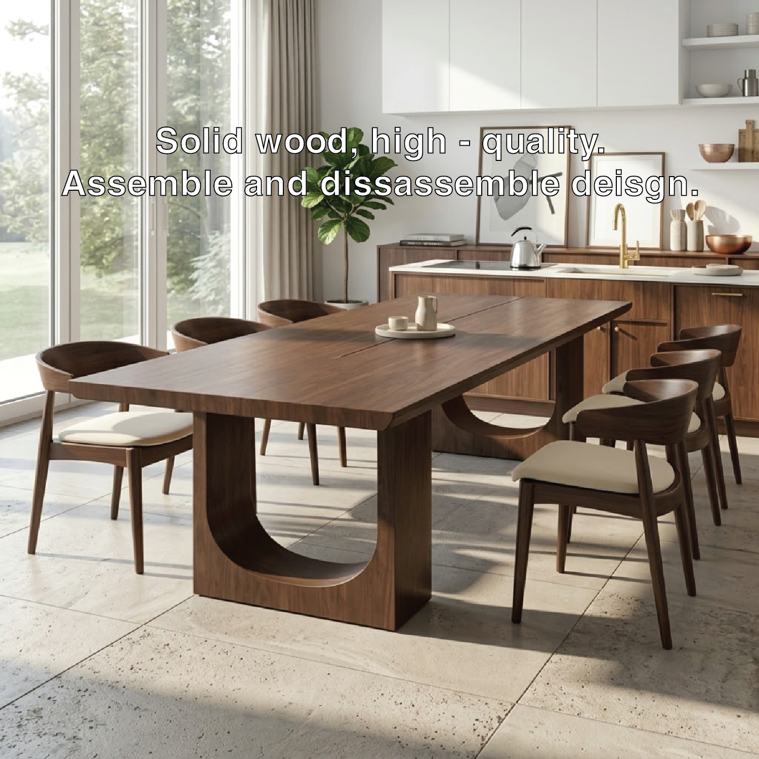 Modern Rectangular Dining Table Sculptural Base Large Kitchen Dining Room Furniture