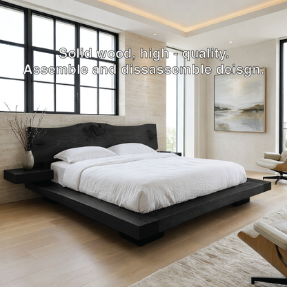 Organic Modern Platform Bed Frame with Floating Nightstands, Minimalist Design Style
