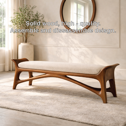 Modern Upholstered Entryway Bench, Luxury Sculptural Hallway Seat with Curved Frame