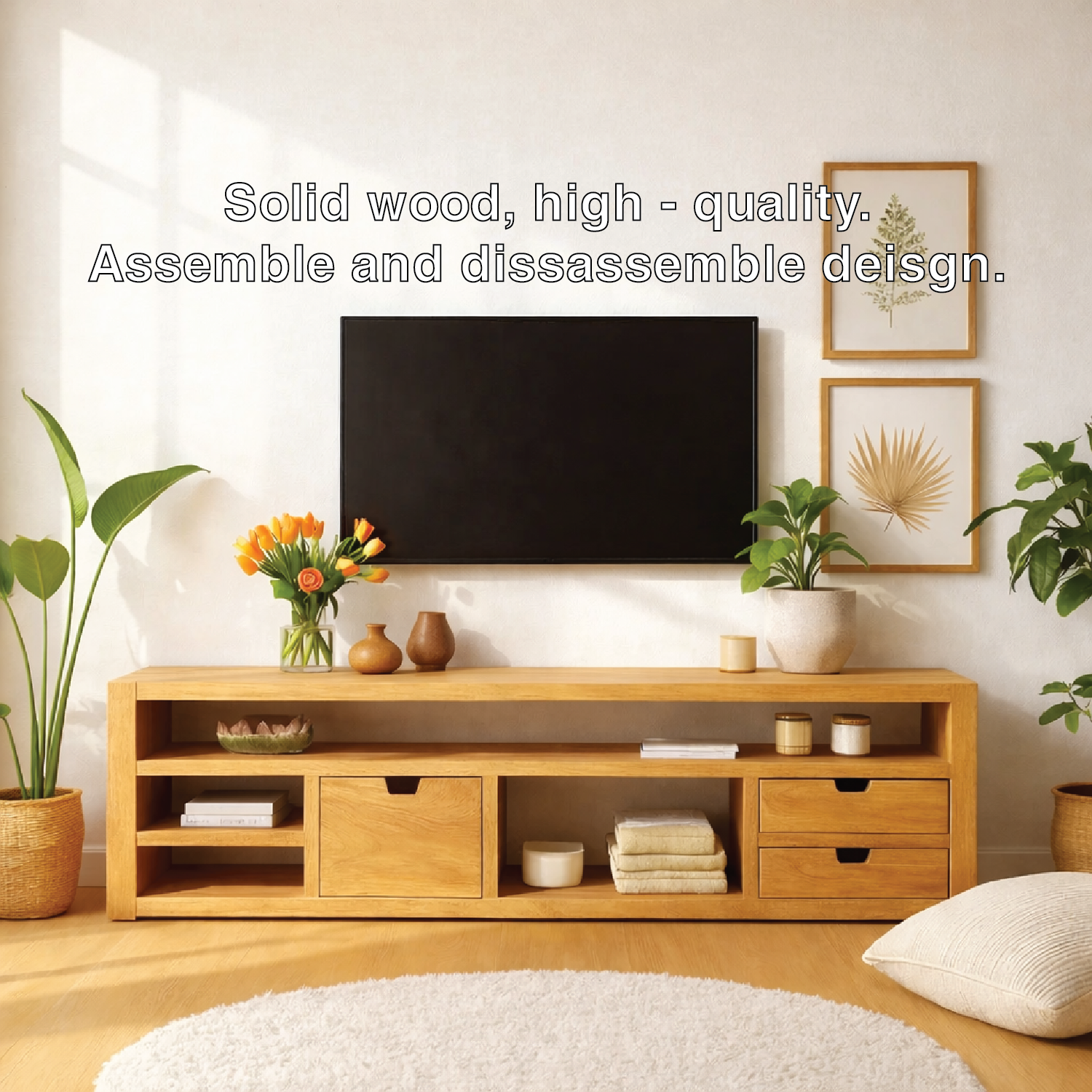 Minimalist Wood TV Stand With Drawers Long Media Console Modern Entertainment Center Kitchnce