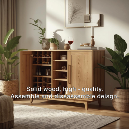 Handcrafted Solid Wood Wine Cabinet with Bottle Storage Modern Home Bar Sideboard