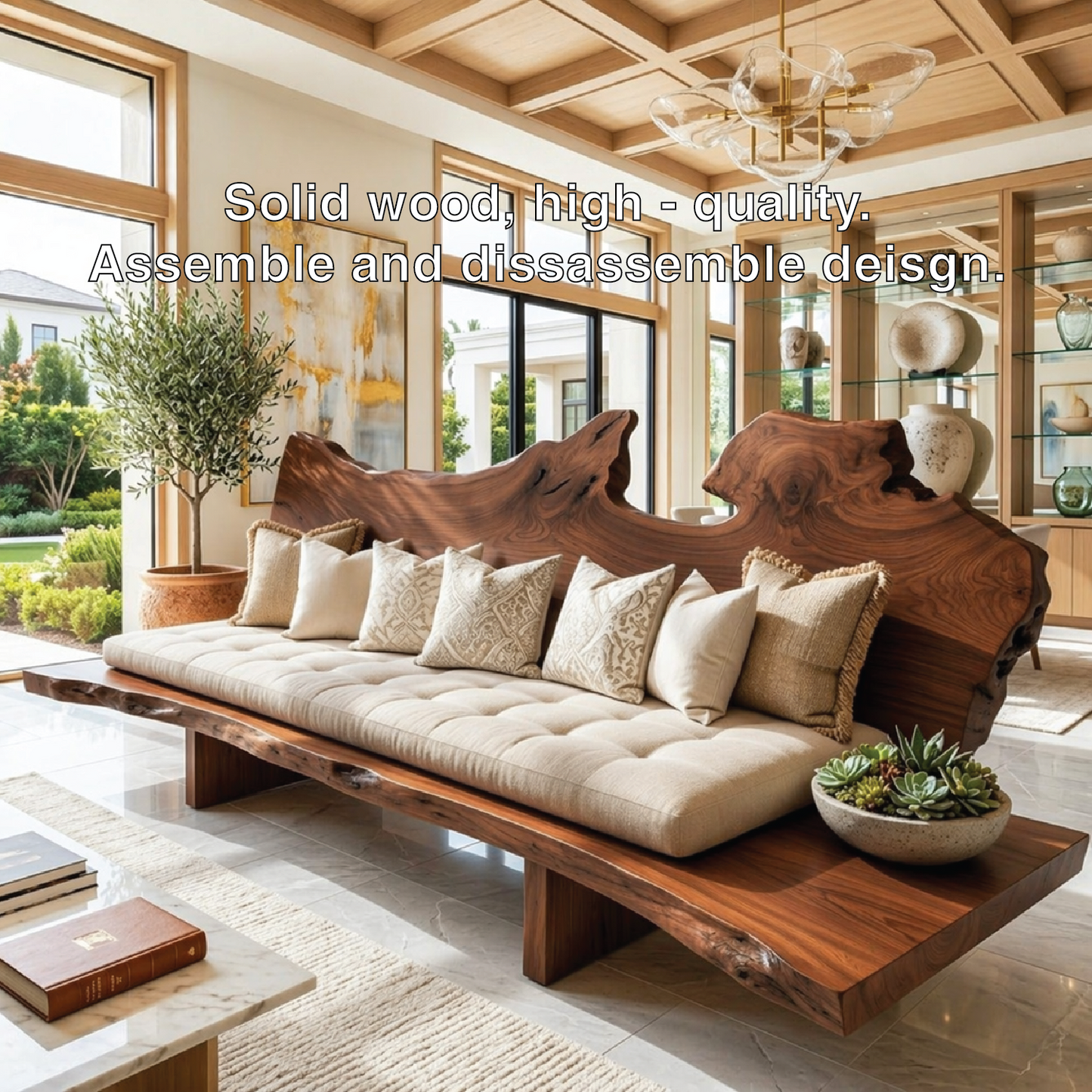 Organic Modern Live Edge Sofa Bench, Rustic Statement Living Room Furniture Design