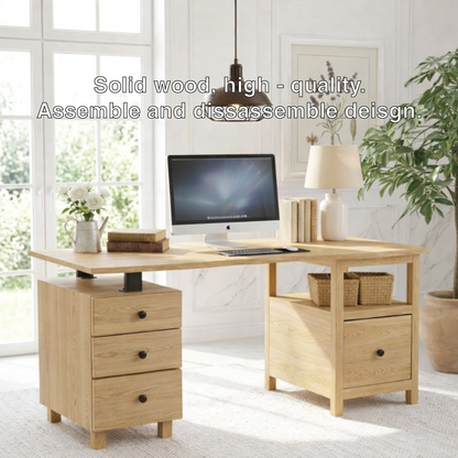 Modern Desk with Storage Drawers and Open Shelf Home Office Desk