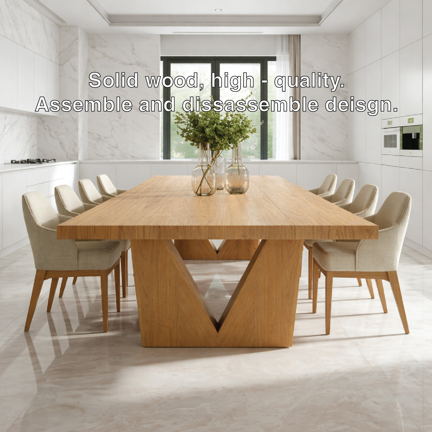 Modern Large Dining Table Sculptural V Base Rectangular Kitchen Dining Room Furniture