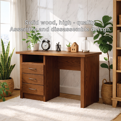 Walnut Compact Writing Desk with Drawers – Cozy Natural Workspace