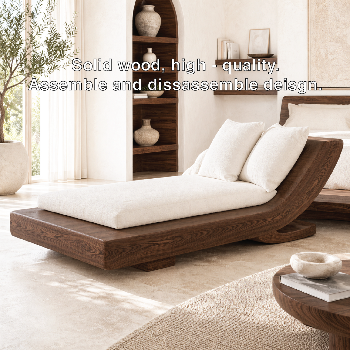 Modern Curved Chaise Lounge Daybed with Cushion for Bedroom Reading Nook Decor