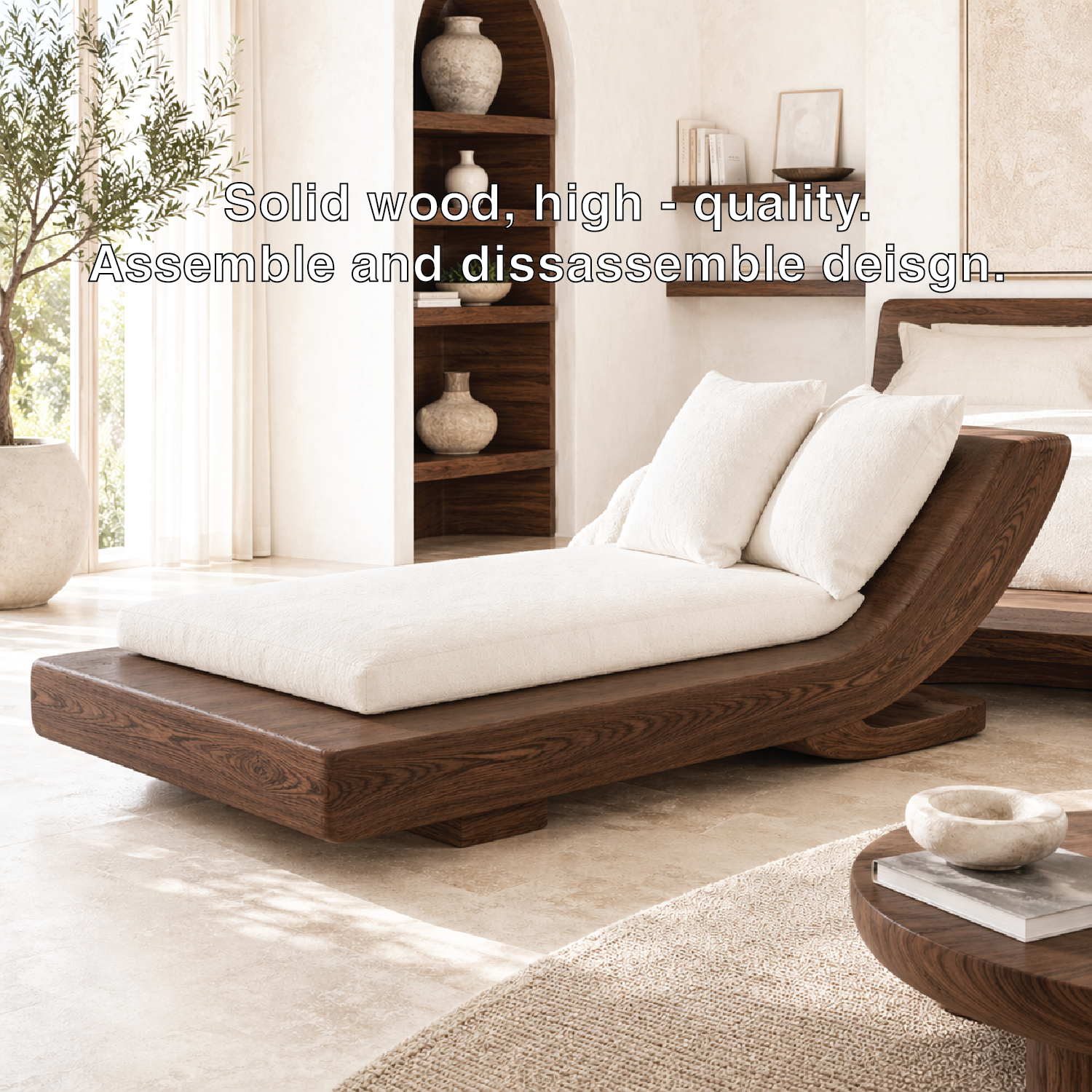 Modern Curved Chaise Lounge Daybed with Cushion for Bedroom Reading Nook Decor