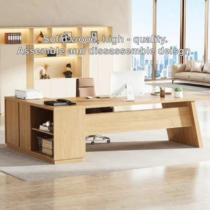L Shaped Executive Desk with Storage, Modern Corner Office Table for Home Office Study