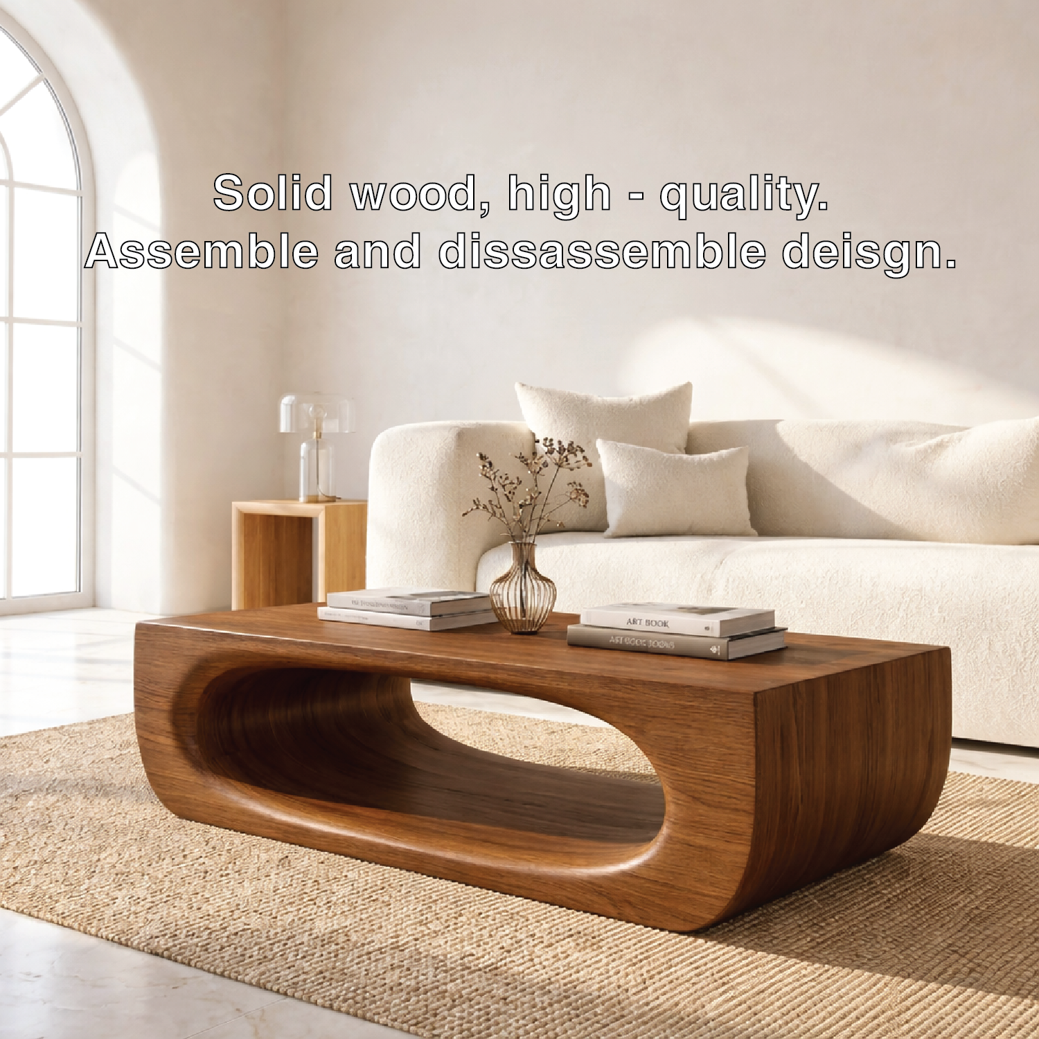 Modern Sculptural Coffee Table with Open Base, Minimalist Living Room Centerpiece