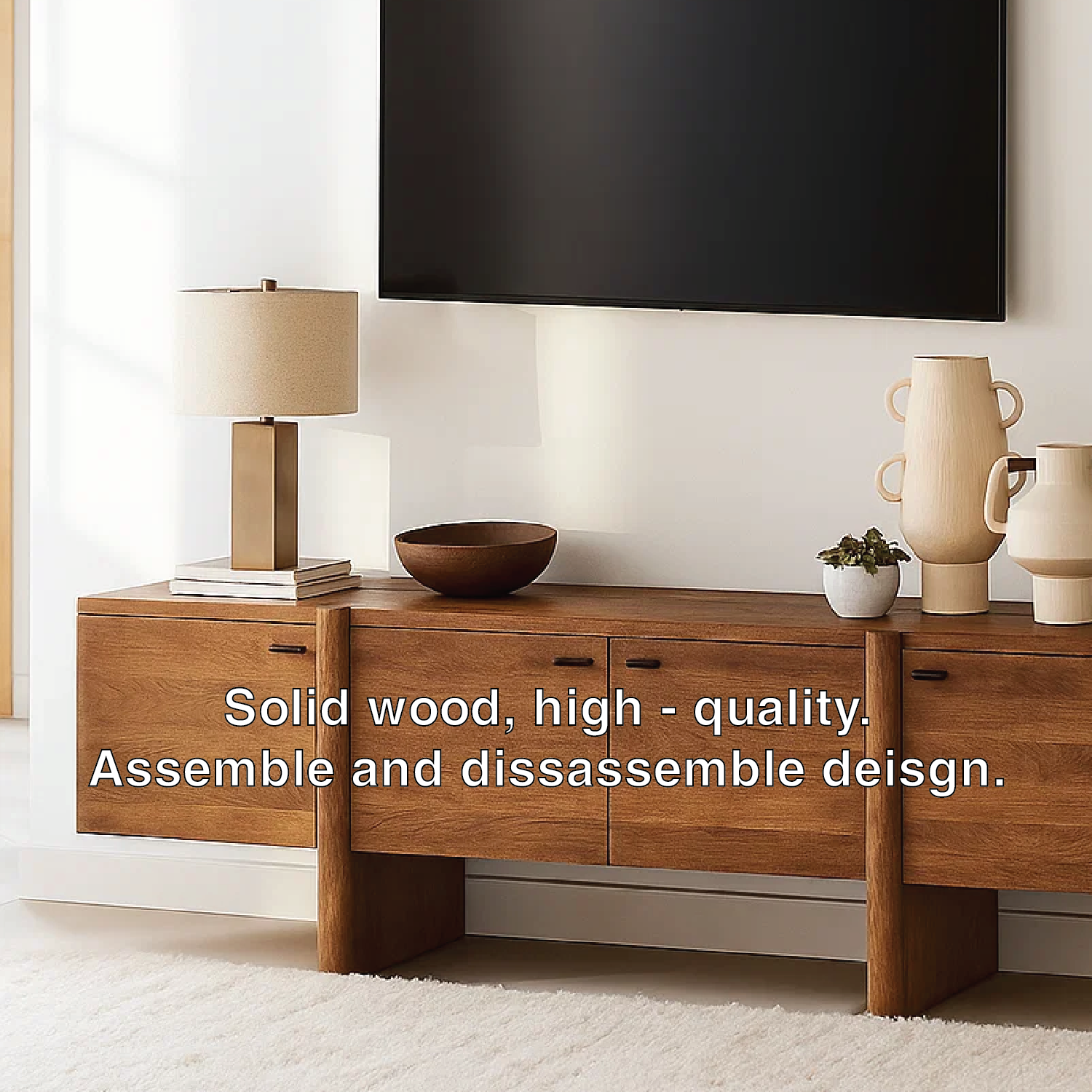 Handcrafted Solid Wood TV Stand with Drawer and Open Shelf Mid Century Modern Media Console Kitchnce
