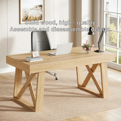 Contemporary Executive Desk with Architectural X-Frame Base, Minimalist Office Workstation Table