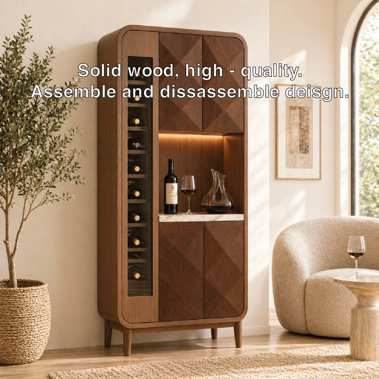 Modern Tall Wine Cabinet Bar Storage Display Shelves Freestanding Entertaining Furniture