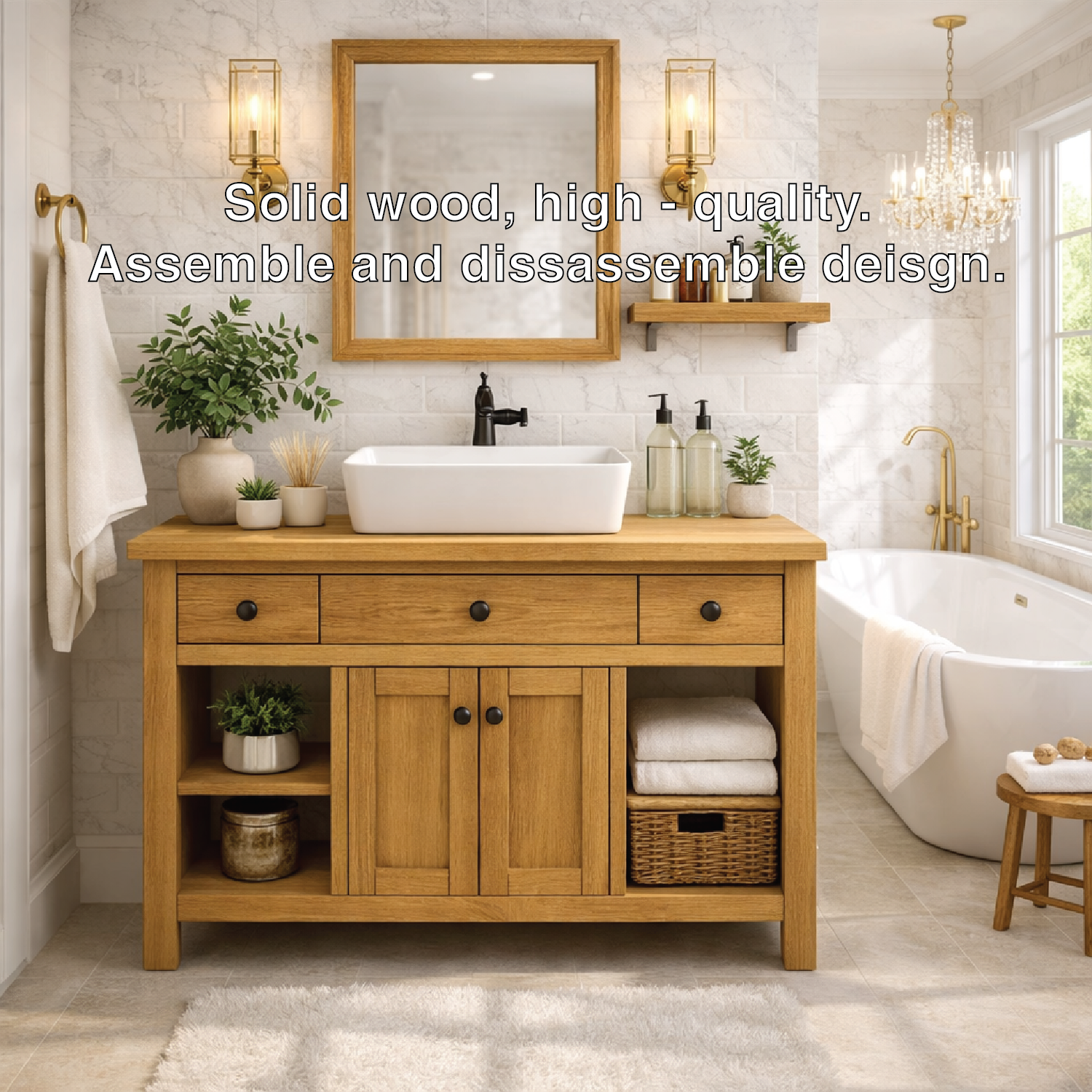 Solid Wood Bathroom Vanity Cabinet With Drawers, Storage Bathroom Vanity Base Kitchnce