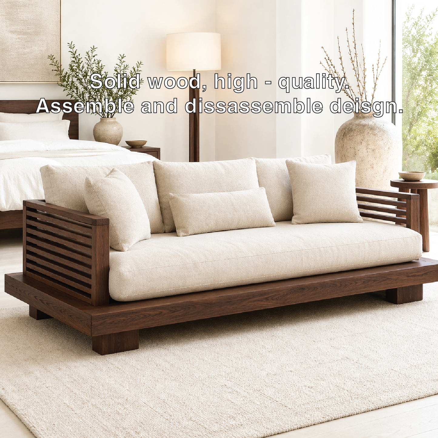 Modern Daybed Sofa with Slatted Arms Upholstered Lounge Bench for Bedroom Decor