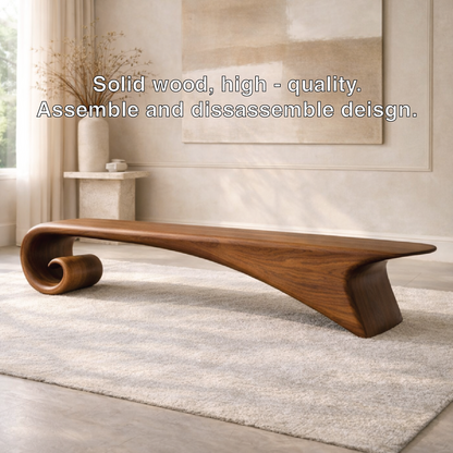 Modern Curved Entryway Bench Sculptural Wooden Hallway Seat Minimalist Furniture