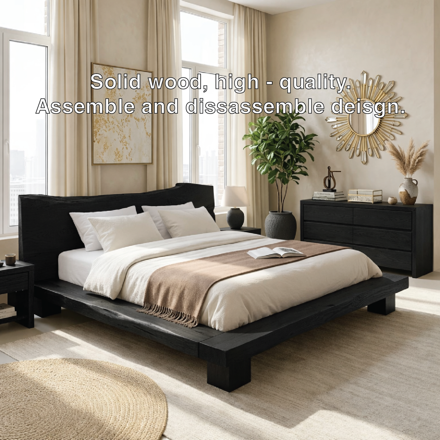 Organic Modern Platform Bed Frame, Rustic Minimalist Bedroom Furniture Statement