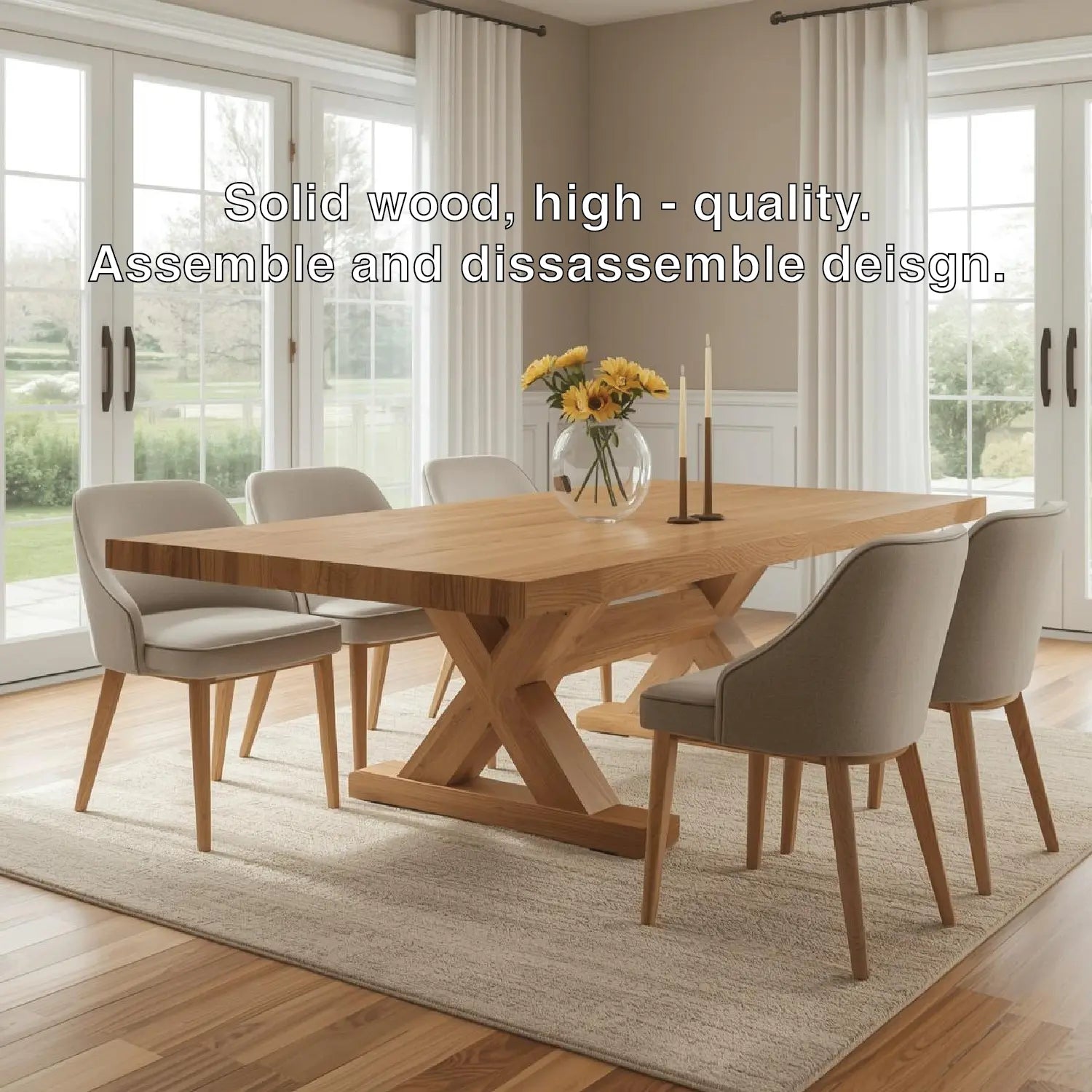 Modern Farmhouse Dining Table Rectangular X Base Kitchen Dining Room Furniture Kitchnce