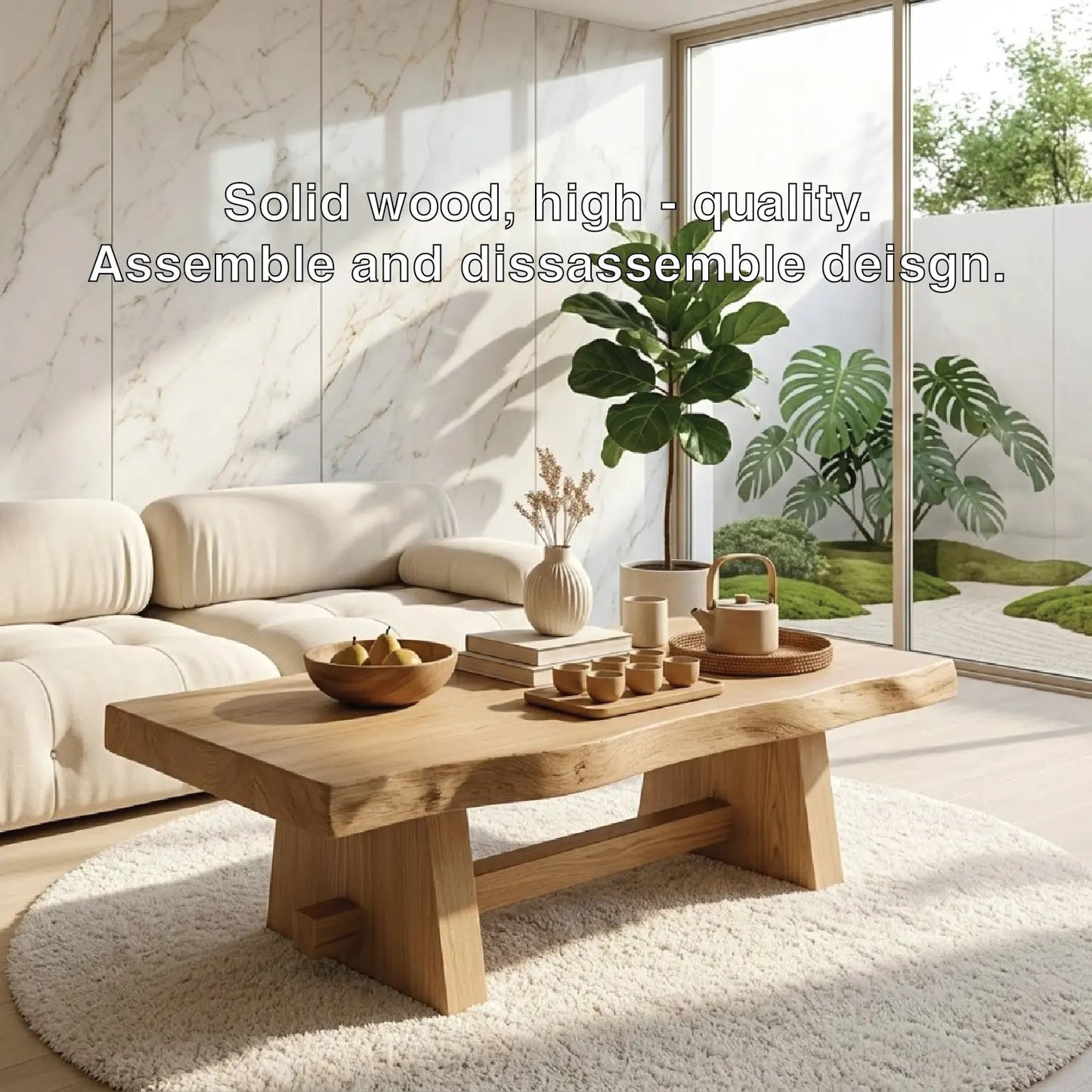 Solid Wood Coffee Table with Unique Design and Spacious Storage Shelf for Living Room Kitchnce